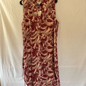 Sleeveless burgundy and cream Botanical Print V-Neck Midi Dress